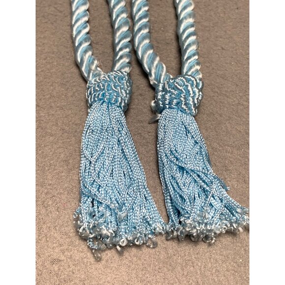 Decorative Curtain Tie Backs Set Of 2 Twisted Rope with Tassels 12" Long Blue - Picture 8 of 11